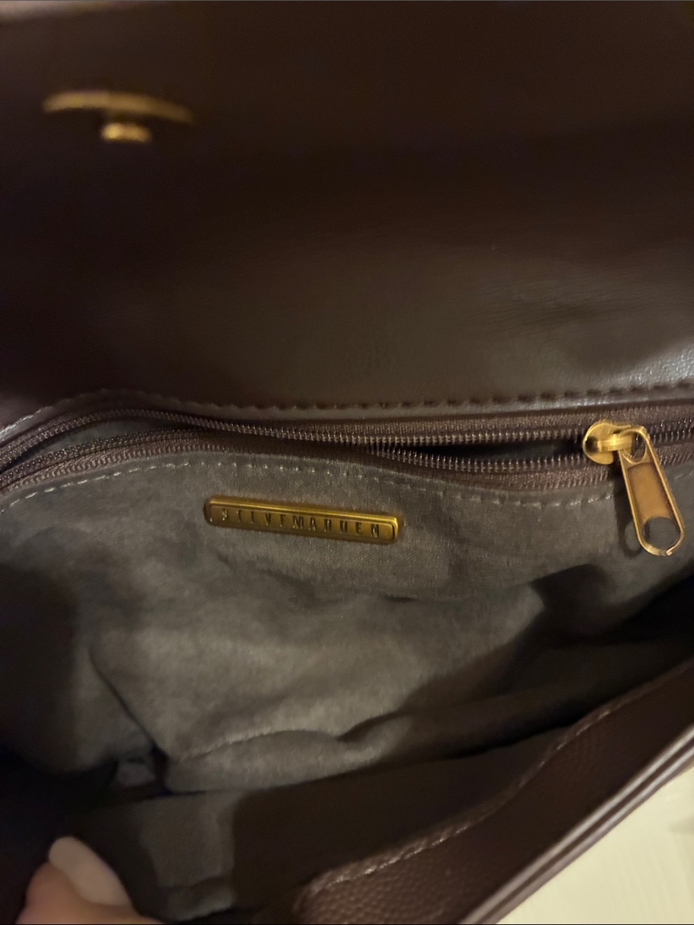 Steve Madden Chocolate Brown Leatherette Saddle Bag with Gold Hardware - Picture 3 of 6